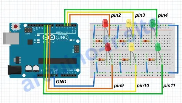 Schema per la progetti semplice semaforo Arduino