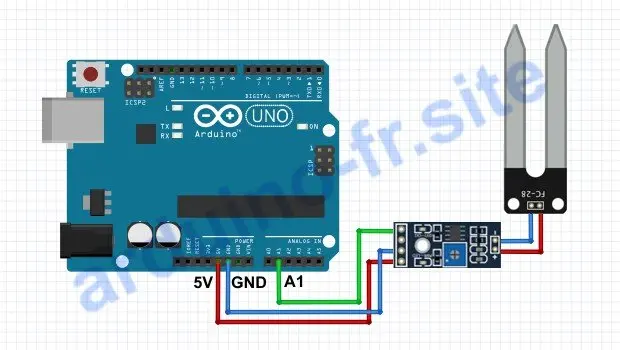 Collegamento del sensore di umidità del terreno Arduino Uno