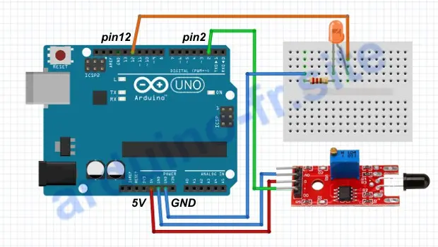 Collegamento del sensore di fiamma KY-026 Arduino Uno