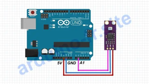 Collegamento del sensore di luce UV GUVA-S12SD Arduino