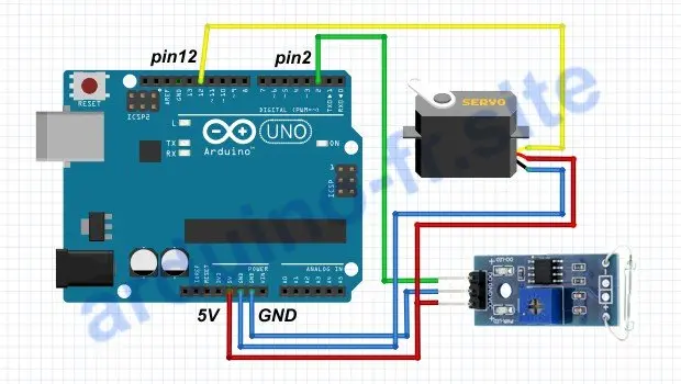 Collegamento del sensore KY-021 e servo ad Arduino