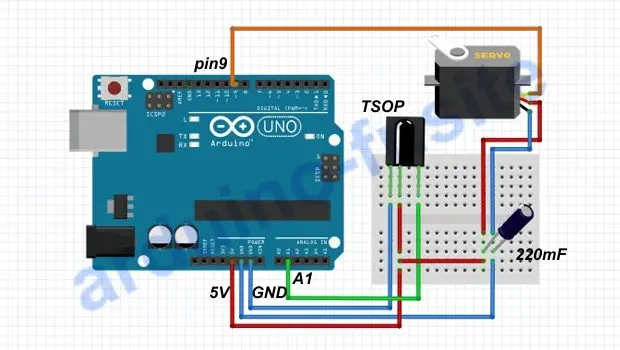 Collegamento servo e ricevitore IR ad Arduino