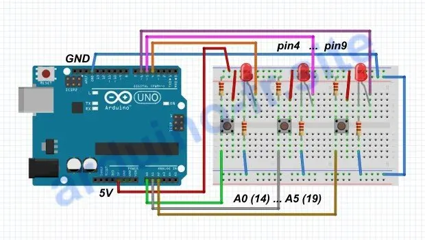 Schema per la costruzione di un gioco di reazione con Arduino