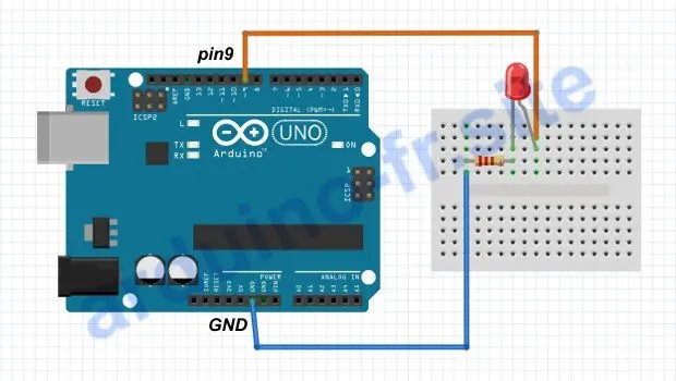 Schema di collegamento del LED alla scheda Arduino