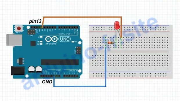 Schema di collegamento del LED alla scheda Arduino