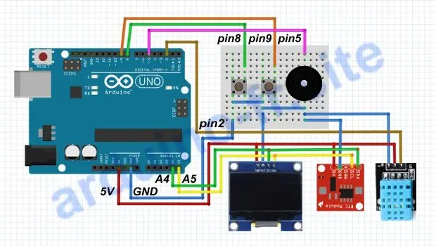 Schema per la costruzione di orologio con OLED e DHT11