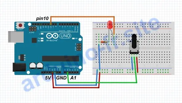 Schema di collegamento del potenziometro ad Arduino