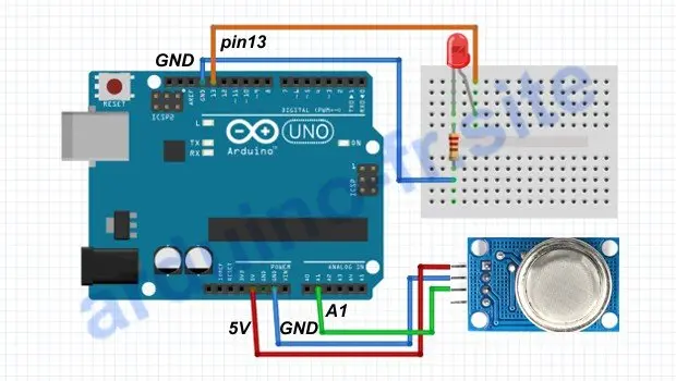 Collegamento del sensore gas infiammabile MQ-2 Arduino Uno