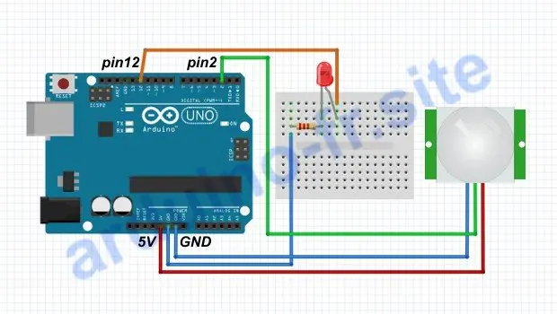 Collegamento del LED e del rilevatore di movimento di Arduino