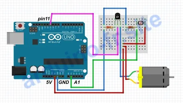 Controllo del motore da transistor e photoresistor