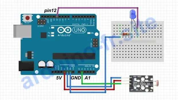 Collegamento del sensore di luce analogico Arduino Uno