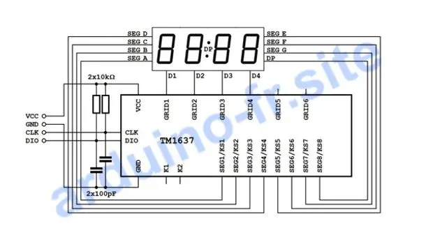 Modulo display a 4 cifre TM1637 pinout, datasheet