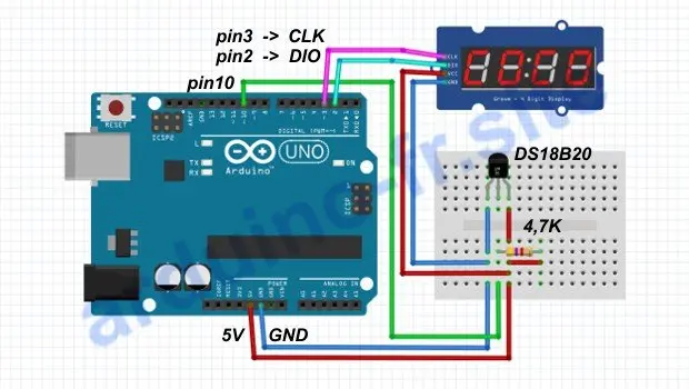 Arduino termometro con TM1637 e DS18B20