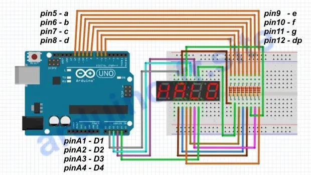 Come usare e pilotare display 7 segmenti 4 cifre Arduino Uno