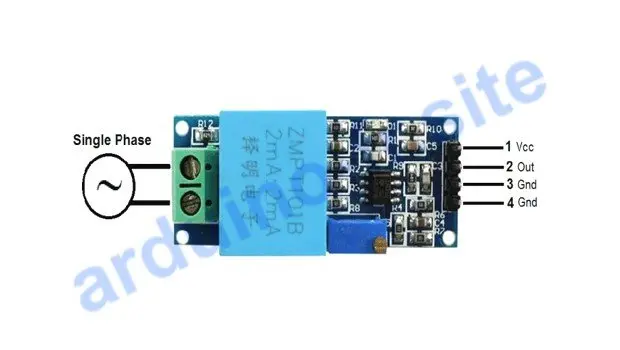 Modulo di sensore di tensione ZMPT101B Arduino pinout, datasheet